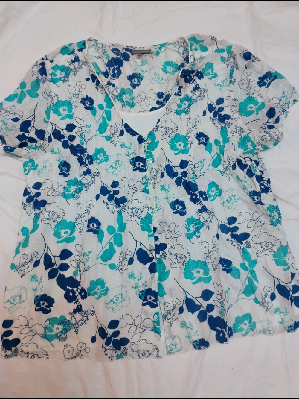 Essentials Women Floral Short Sleeve Top in Teal & Navy